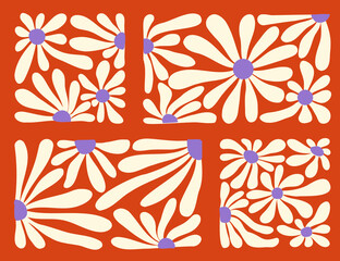 Colorful wave pattern featuring flowers typical of 70s design style and aesthetics