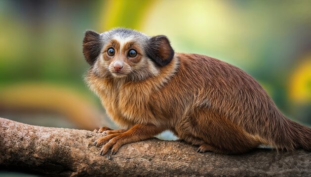 Enchanting Closeup of a Bushytailed Olingo Perched on a Lush Tropical Branch, Capturing the Cute and Mysterious Beauty of the Northern Olingo in Highresolution Detail