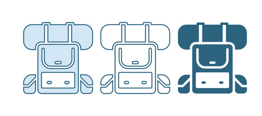 Blue Hiking backpack icon isolated on white background. Camping and mountain exploring backpack. Vector
