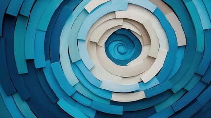 Abstract spiral pattern in blue and white tones, with layered, textured shapes creating a dynamic, swirling effect.