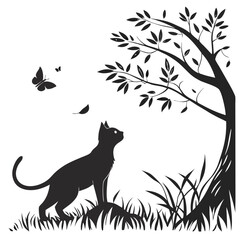 silhouette International Cat Day on white background