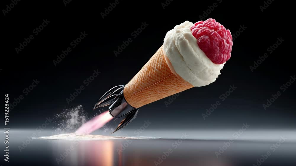 Aufkleber rocket is flying through the air and is about to hit an ice cream cone. the cone is made of ice and 