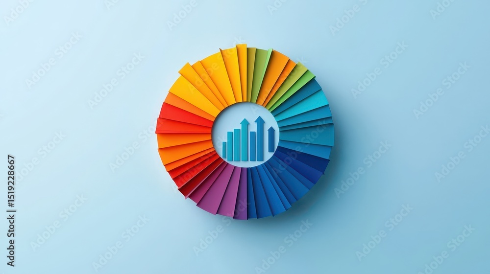 Aufkleber a colorful circular chart with upward-pointing bars in the center, symbolizing growth and analytics 
