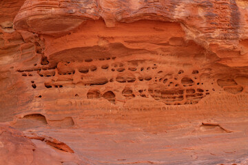 Aztec Sandstone, Early Jurassic geological formation of primarily eolian sand . Beehive rock formations,Valley of Fire State Park, Clark County, Nevada geology. Weathering.Tafoni (tafone) 