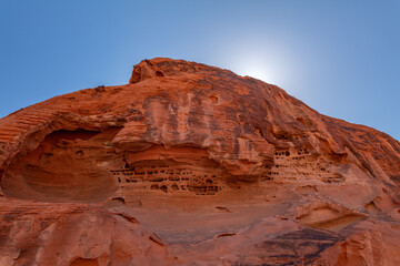 Aztec Sandstone, Early Jurassic geological formation of primarily eolian sand . Beehive rock formations,Valley of Fire State Park, Clark County, Nevada geology. Weathering.Tafoni (tafone) 