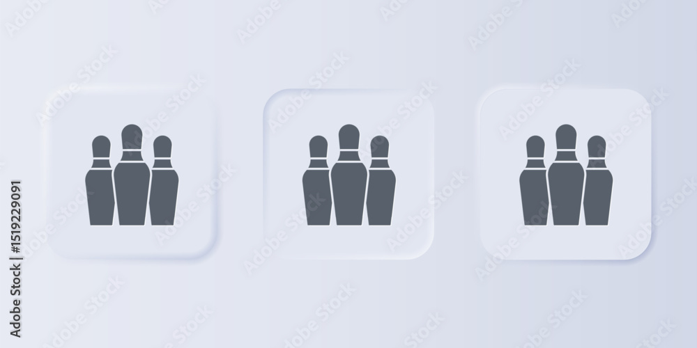 Poster grey bowling pin icon isolated on grey background. set icons in square buttons. vector