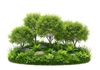 Fototapeta premium Lush Green Island of Trees and Shrubs isolated on transparent baackground