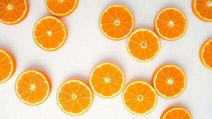 Fototapeta premium Orange slices fresh fruit citrus healthy food vibrant background flatlay ( Genareted By Ai)