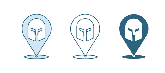 Blue Greek helmet icon isolated on white background. Antiques helmet for head protection soldiers with a crest of feathers or horsehair. Vector