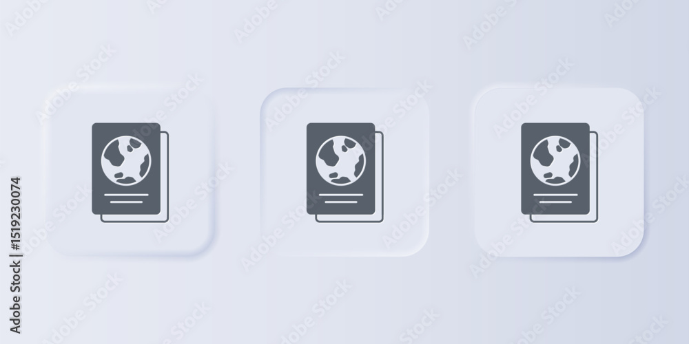 Poster grey passport with biometric data icon isolated on grey background. identification document. set ico