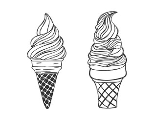 ice cream cone illustration with hand drawn style