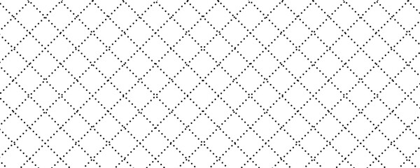 Black and white dashed crisscross lines grid pattern. Dash lines cross forming rhombus or square vector page.