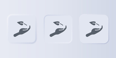 Grey Sprout in hand of environmental protection icon isolated on grey background. Seed and seedling. Planting sapling. Ecology concept. Set icons in square buttons. Vector