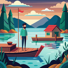 Tranquil Sunset Lake House. A Serene Landscape