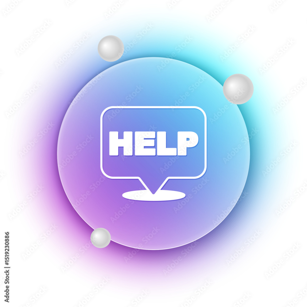 Poster white speech bubble with text help icon isolated on white background. blue and purple gradient circl