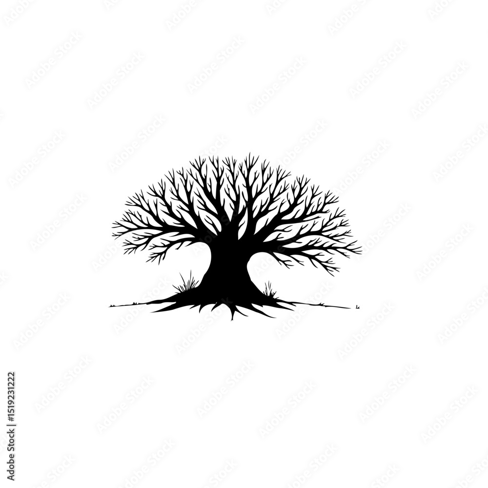 Poster detailed tree silhouette with intricate branch patterns against a white background