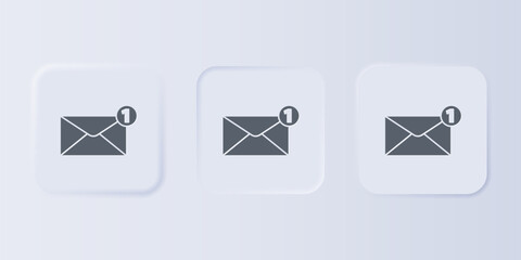 Grey Envelope icon isolated on grey background. Received message concept. New, email incoming message, sms. Mail delivery service. Set icons in square buttons. Vector
