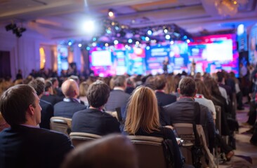 Audience watching presentation at business conference