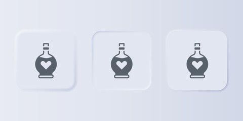 Grey Bottle with love potion icon isolated on grey background. Valentines day symbol. Set icons in square buttons. Vector