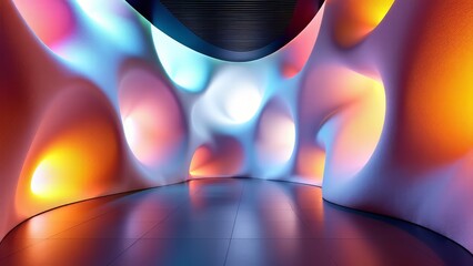 Futuristic fractal wall in art gallery