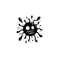 Whimsical black ink blot character illustration with playful and spooky expression
