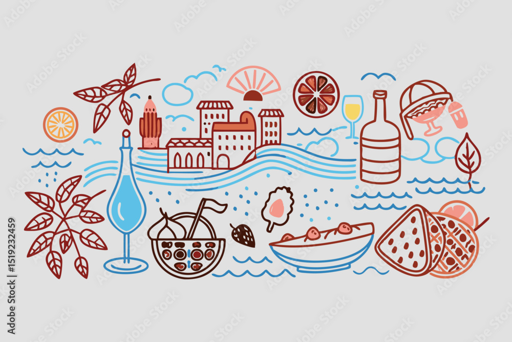 Poster bohemian style icon set hand drawn vector graphics