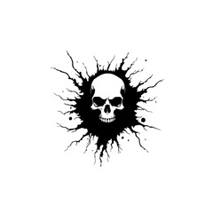 Intricate black and white skull design with explosion effect, perfect for prints