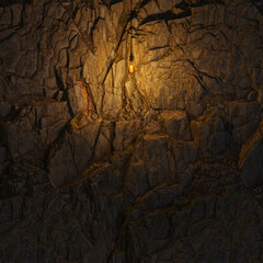 Dark Stone Wall with Edison lamp Lighting 3D Rendering
