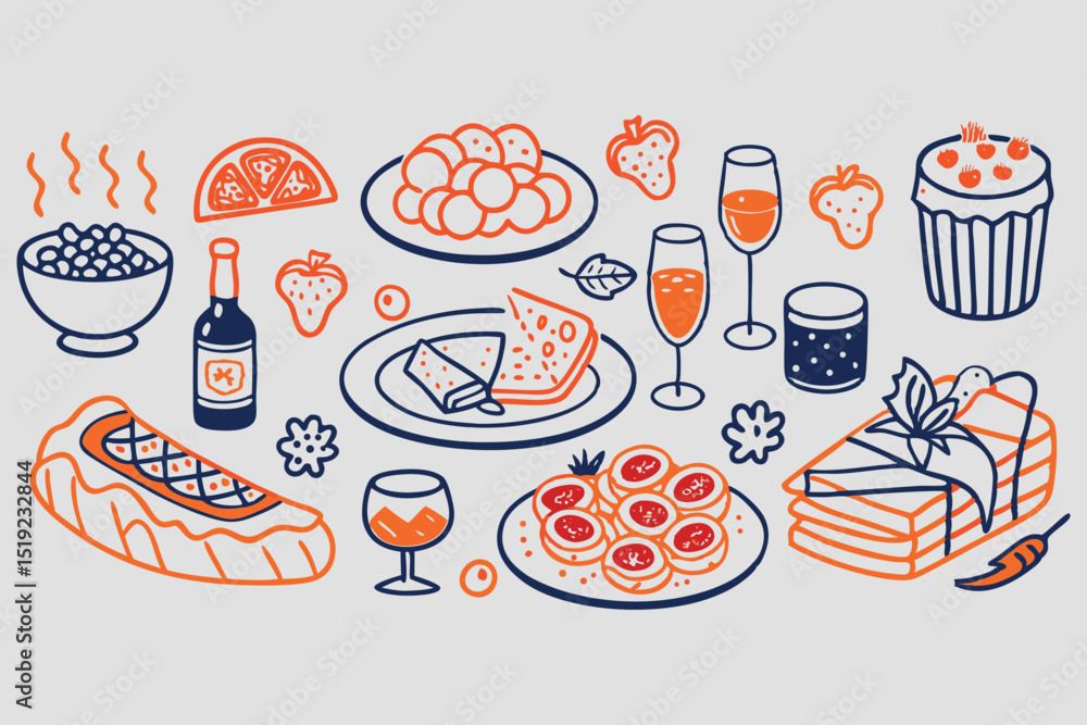 Poster bohemian style icon set hand drawn vector graphics