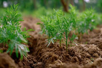 Exploring Sustainable Agriculture: Young Cannabis Plants Thrive in Nutrient-Rich Soil for a Better Future