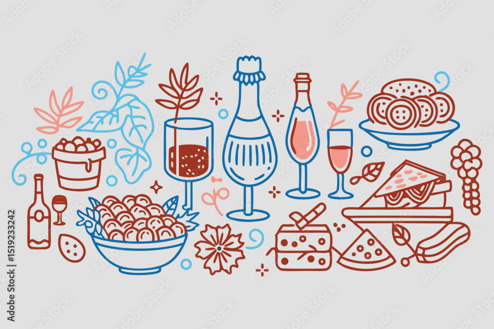 Poster bohemian style icon set hand drawn vector graphics