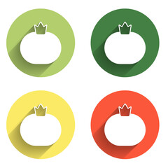 Set Tomato icon isolated with long shadow background. Color circle button. Vector
