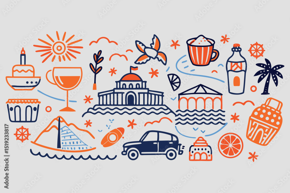Poster bohemian style icon set hand drawn vector graphics