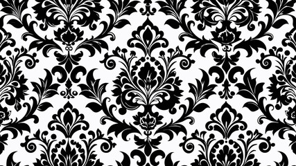 Elegant Vintage Damask Seamless Pattern in Black and White for Luxury Wallpaper and Classic Textile Design