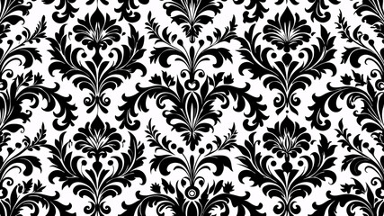 Elegant Vintage Damask Seamless Pattern in Black and White for Luxury Wallpaper and Classic Textile Design