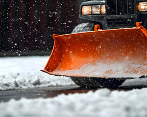 Snow Plow Clearing Road During Snowstorm