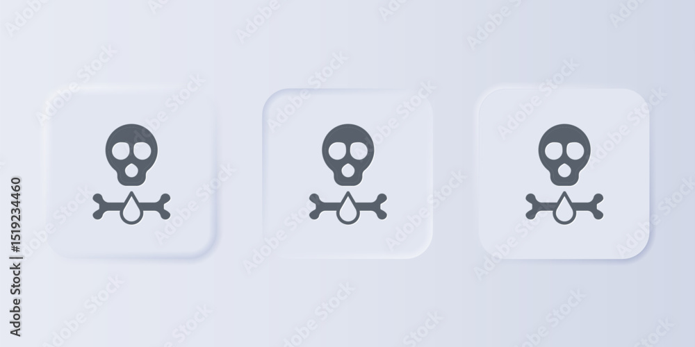 Poster grey bones and skull as a sign of toxicity warning icon isolated on grey background. set icons in sq