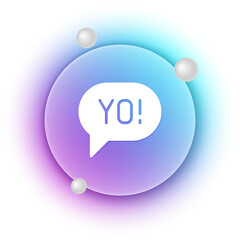 White Yo slang lettering icon isolated on white background. Greeting words. Blue and purple gradient circle background. Vector