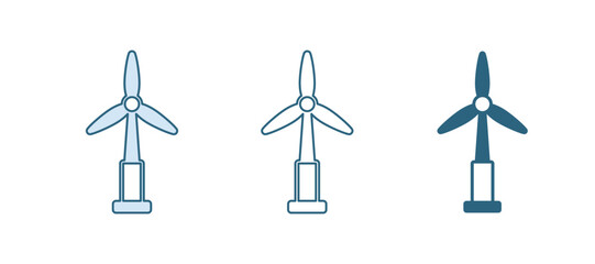 Blue Wind turbine icon isolated on white background. Wind generator sign. Windmill for electric power production. Vector