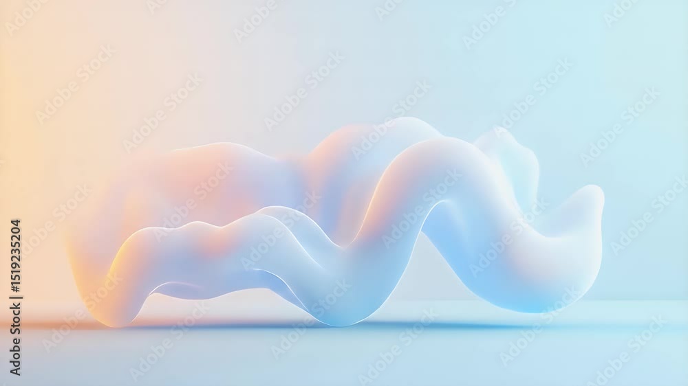 Poster ソフトオレンジとブルーの抽象的な波の形状がぼやけた背景に浮かぶ未来的な3dレンダリングデザイン