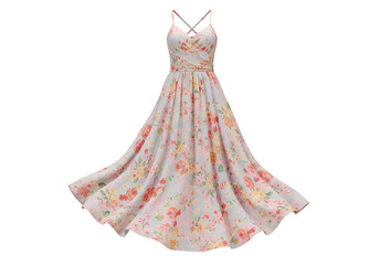 Obraz premium Floral Print Maxi Dress A Summer Evening Gown isolated on transparent baackground
