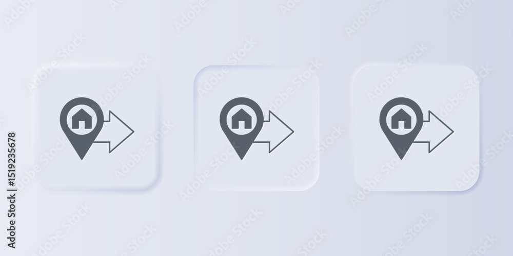 Poster grey map pointer with house icon isolated on grey background. home location marker symbol. set icons