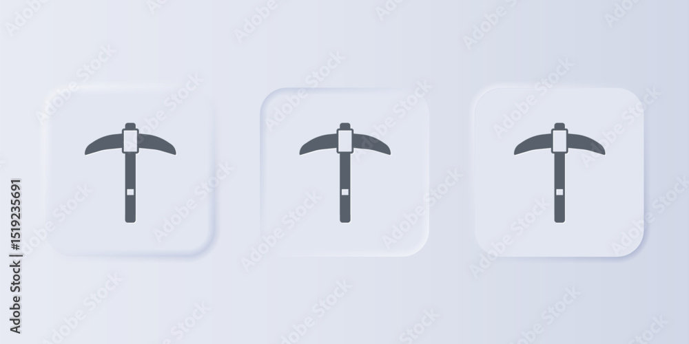 Poster grey pickaxe icon isolated on grey background. set icons in square buttons. vector
