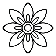 Black and white vector floral design illustration of a lotus flower icon