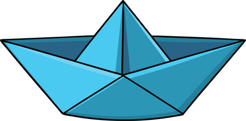 Blue paper boat cartoon icon in a simple origami style. Perfect for children’s themes, creativity, and water-based projects. Clean vector design ideal for education, print, and digital use.
