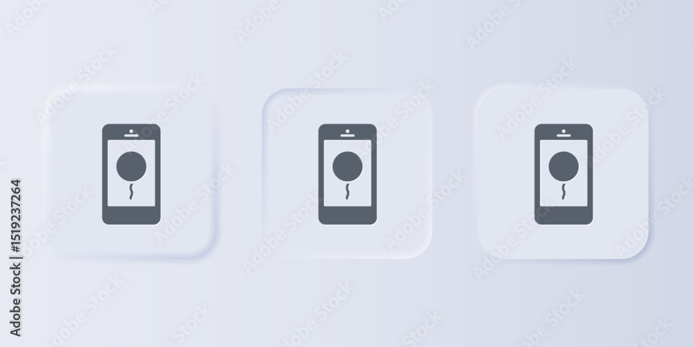 Poster grey mobile phone with birthday message icon isolated on grey background. set icons in square button