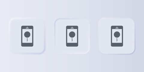 Grey Mobile phone with birthday message icon isolated on grey background. Set icons in square buttons. Vector