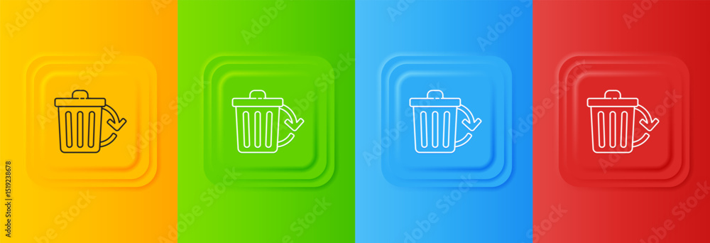 Poster white recycle bin with recycle symbol icon isolated on colorful background. trash can icon. garbage 
