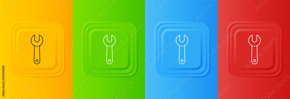 Poster white wrench spanner icon isolated on colorful background. set icons in square buttons. vector