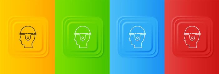 White Worker safety helmet icon isolated on colorful background. Set icons in square buttons. Vector